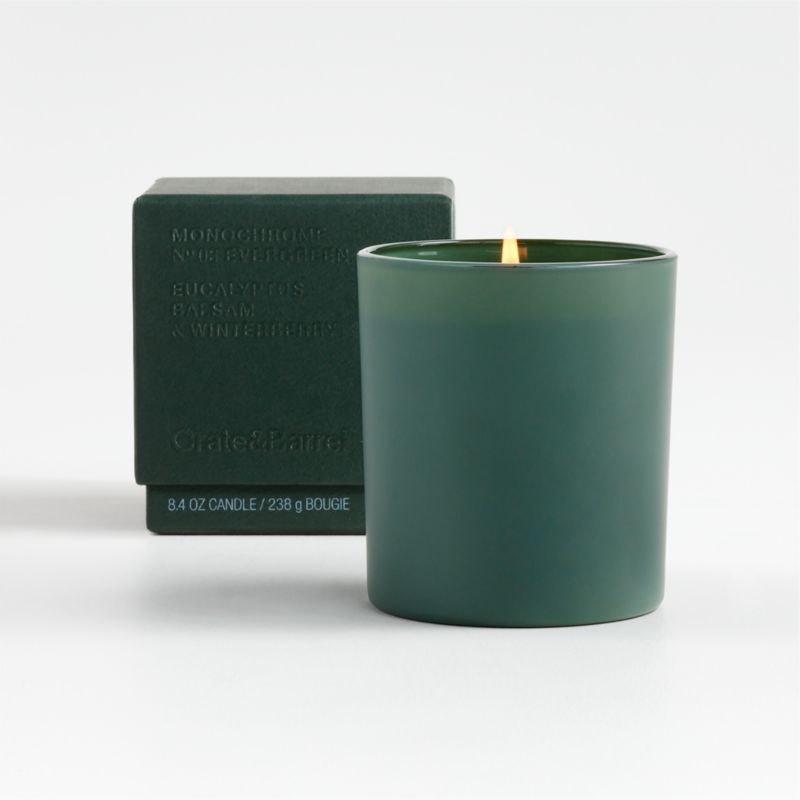 Monochrome No. 03 Evergreen 1-Wick Scented Candle - Eucalyptus, Balsam and Winterberry + Reviews ... | Crate & Barrel