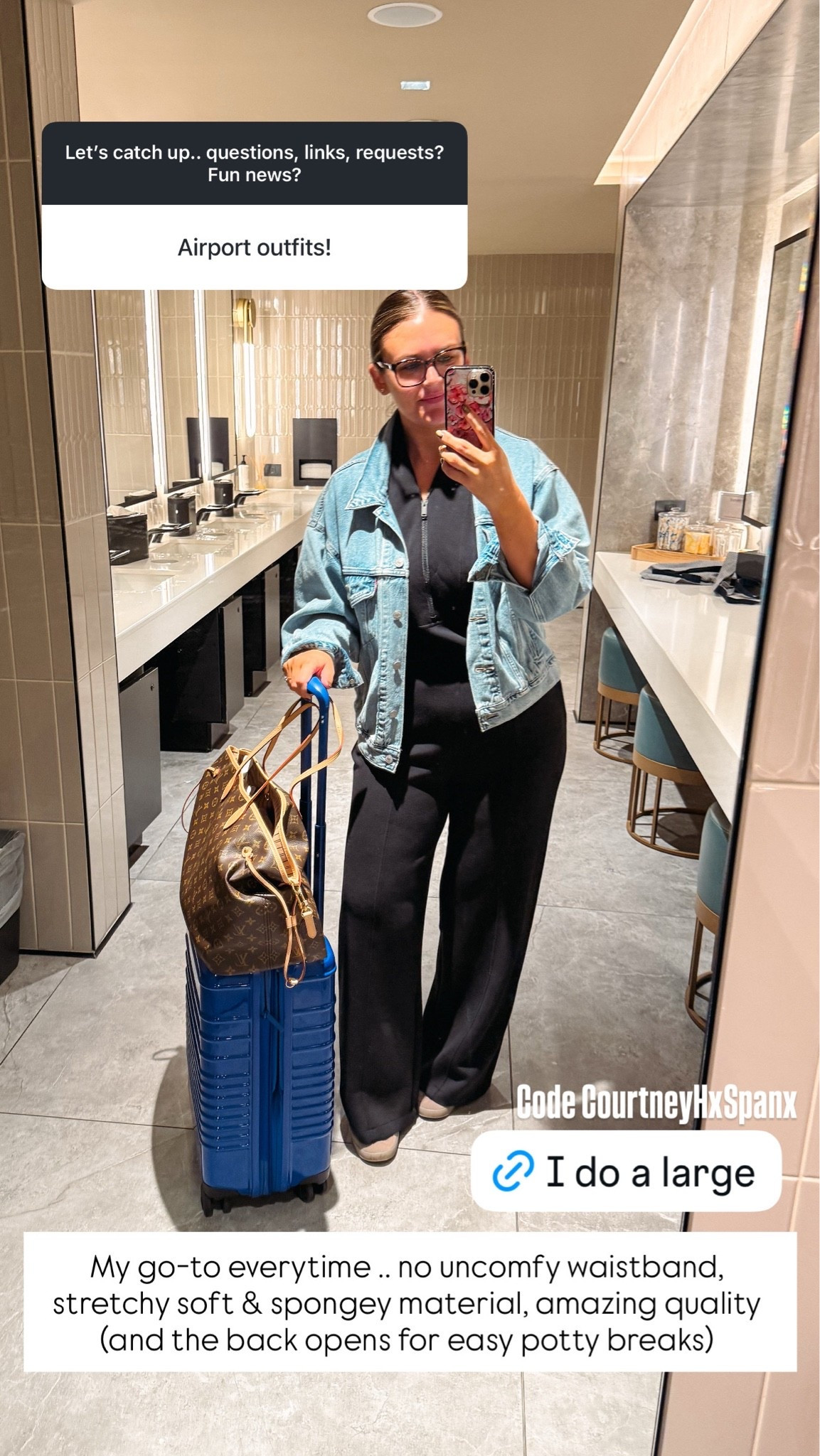 Favorite travel outfit
Jumpsuit, large (code CourtneyHxSpanx)
Jacket, medium
Sneakers, 9.5 (wore these all over the city and on multiple trips - so comfy)

Travel outfit, midsize, loungewear, style over 30

#LTKTravel #LTKMidsize #LTKOver40