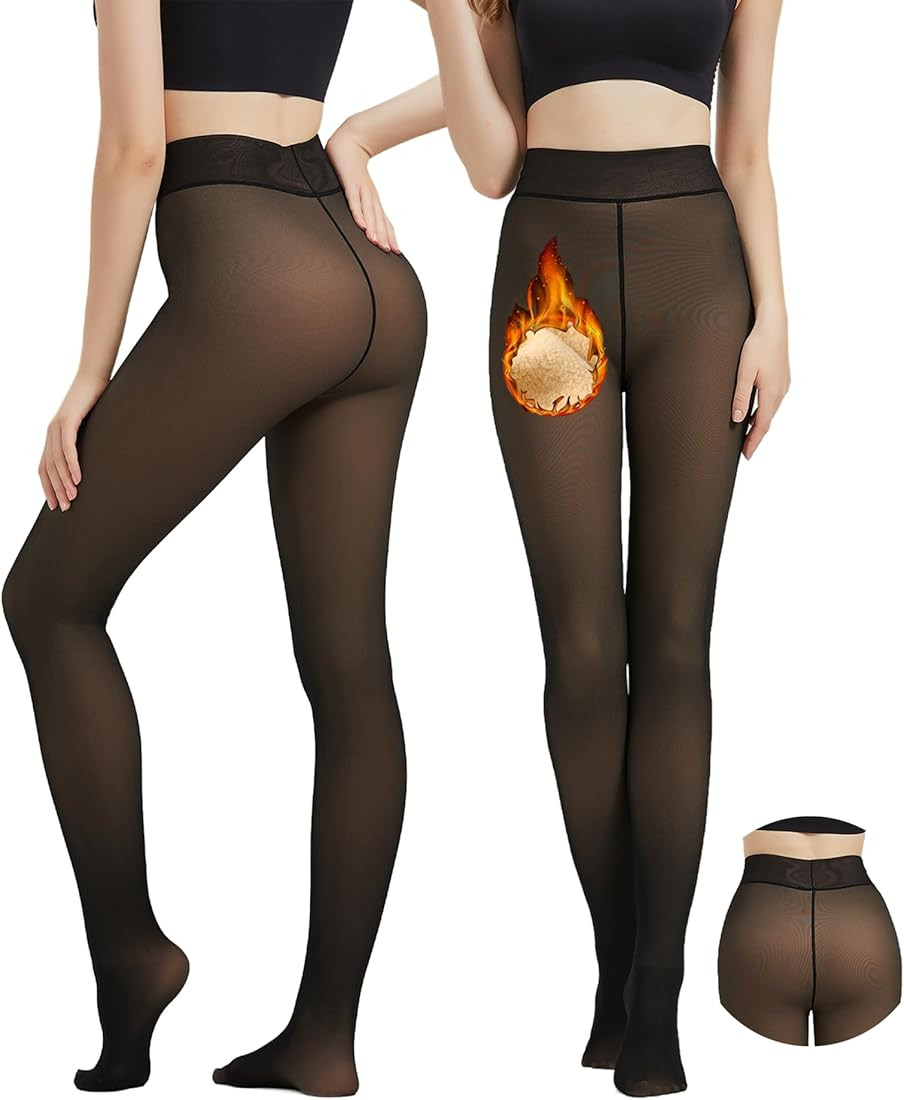 Arkim Fleece Lined Tights 3 Size (S/M/L) Winter Fake Transparent Elastic Tights Skin Leggings Fle... | Amazon (US)
