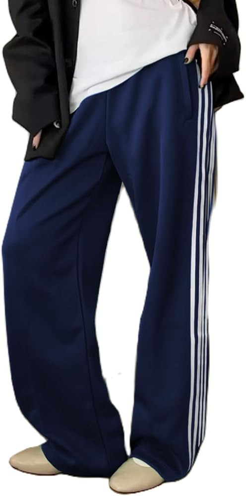 Women Side Striped Track Pants Y2k Drawstring Waist Wide Leg Cargo Sweatpants Casual Loose Jogger... | Amazon (US)