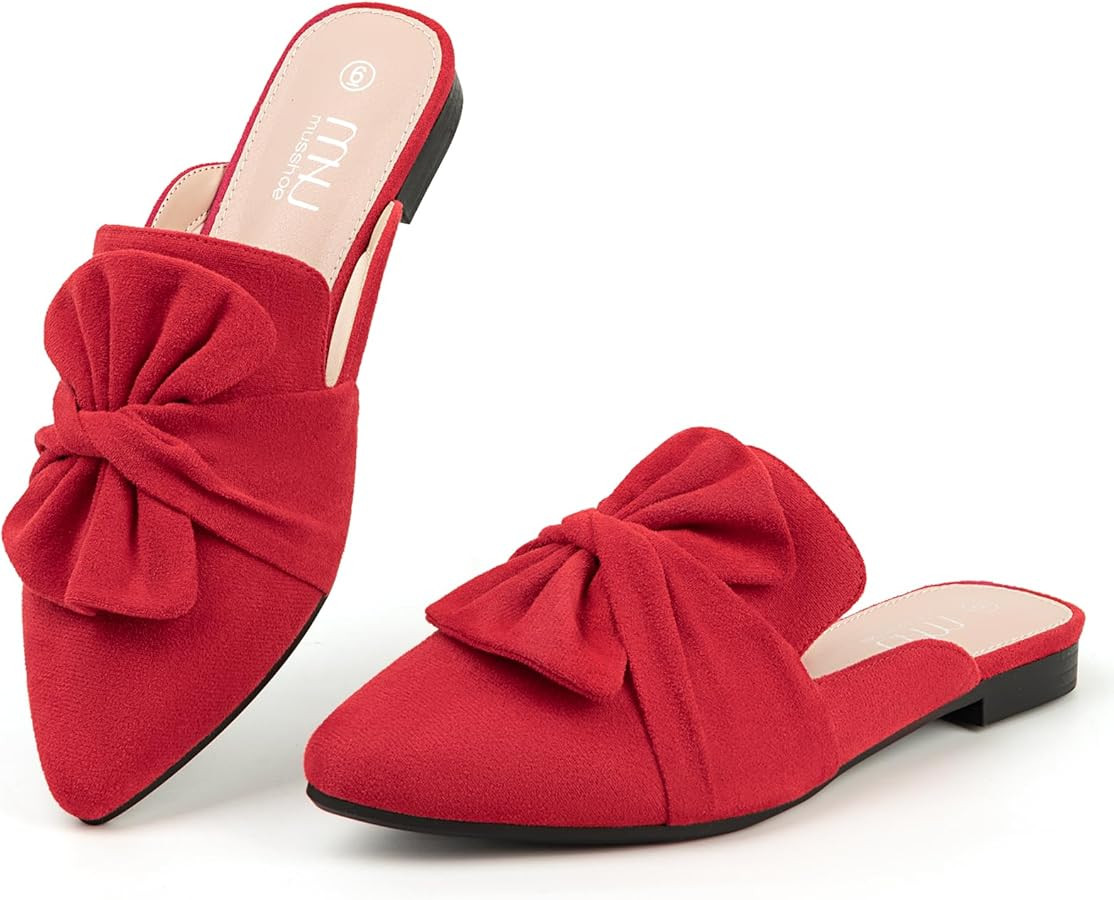 MUSSHOE Womens Mules Comfortable Pointed Toe Mules for Women Flats Backless Loafers with Bow Slip... | Amazon (US)