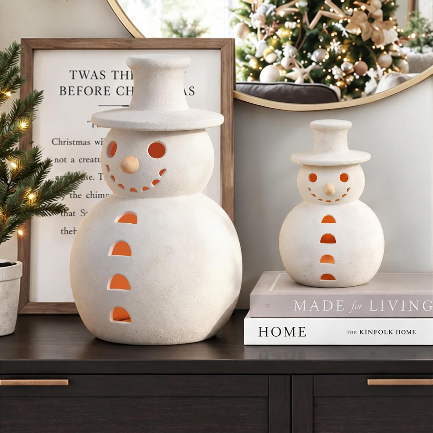 Christmas Decorations, 7.1" Handmade Terracotta Christmas Snowman Figurine | Amazon (US)