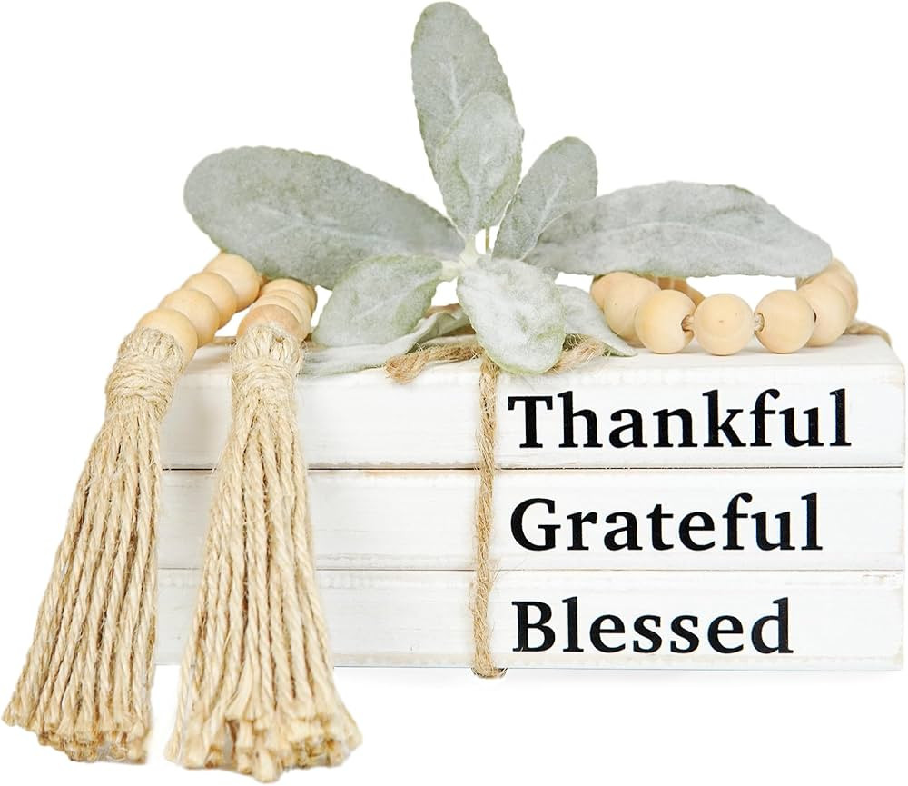 LARAINEIK Set of 3 Wood Books with Tassel Bead and Faux Leaf, Rustic Farmhouse Book for Decoratio... | Amazon (US)