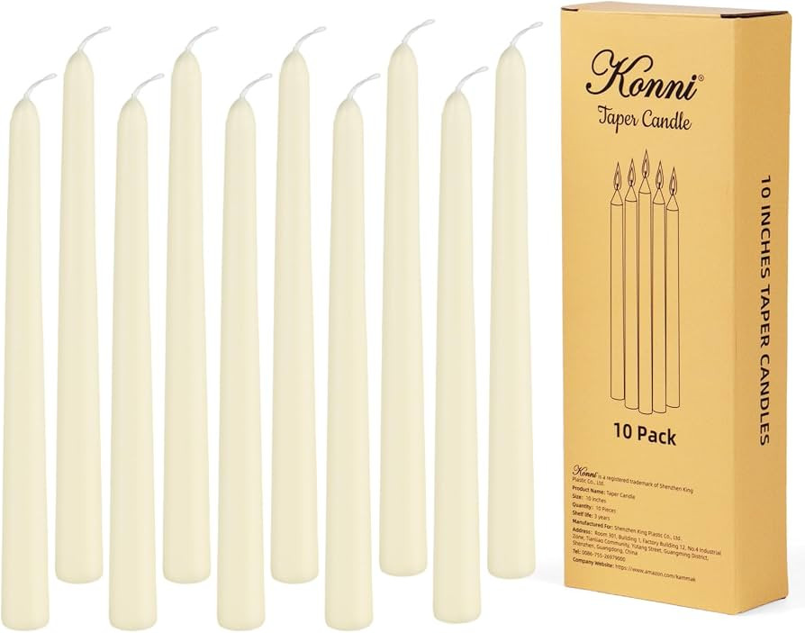 KONNI 0.87×10 Inch Ivory Taper Candles, Unscented and Smokeless Tall Candlesticks, 10 Pack Taper... | Amazon (US)
