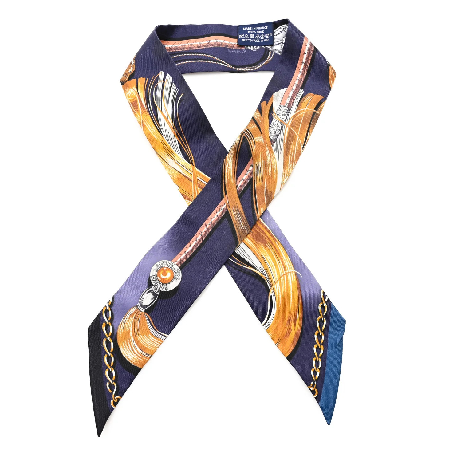 Silk Cavalcades Twilly Marine Gold Gris | FASHIONPHILE (US)