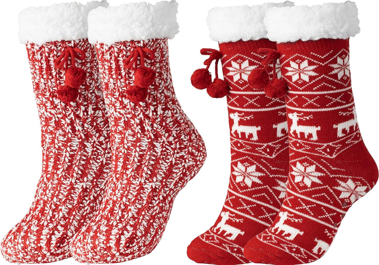 BenSorts Women Non Slip Winter Thick Slipper Socks with Grippers Warm Fuzzy Socks Christmas Gifts | Amazon (US)