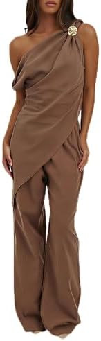 MAKABO Women's 2 Piece Sets Casual Matching Set One-Shoulder Top Wide-Leg Pants with Pockets Summ... | Amazon (US)