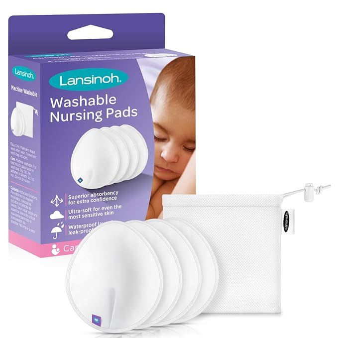 Lansinoh Reusable Nursing Pads for Breastfeeding Mothers, 4 Washable Pads, White | Amazon (US)