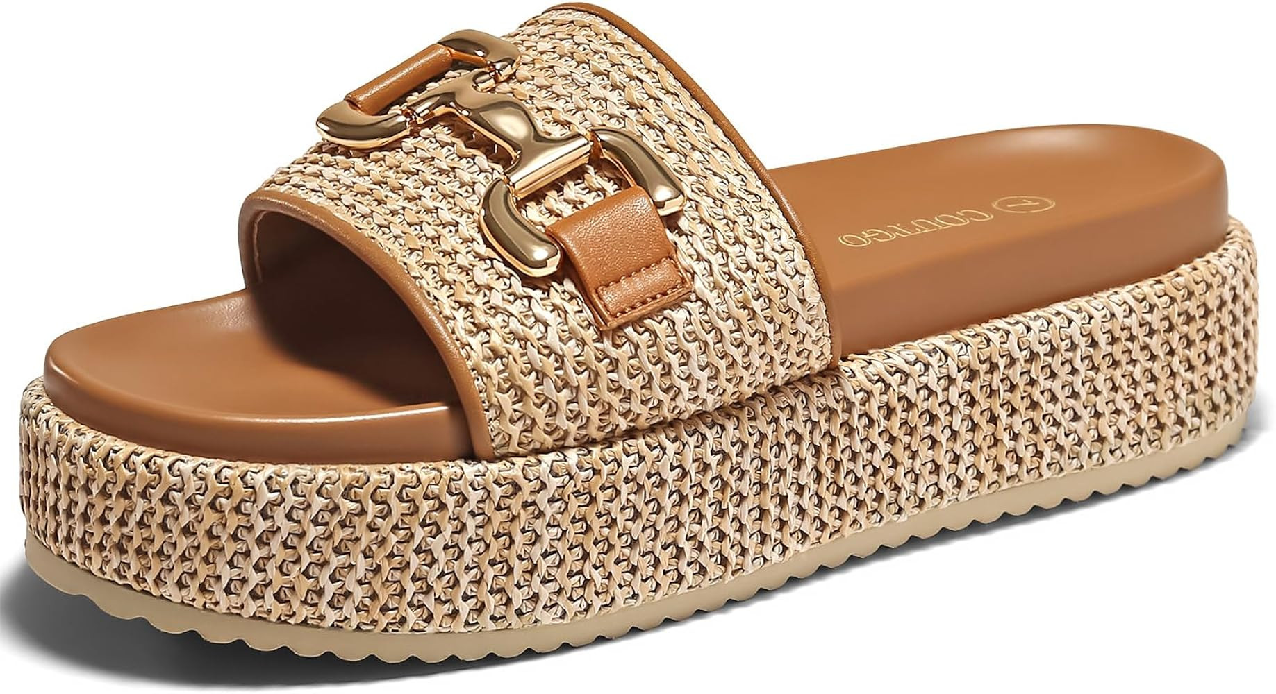 Coutgo Womens Platform Sandals Raffia Espadrilles Metal Chain Slip on Open Toe Cute Beach Slide S... | Amazon (US)