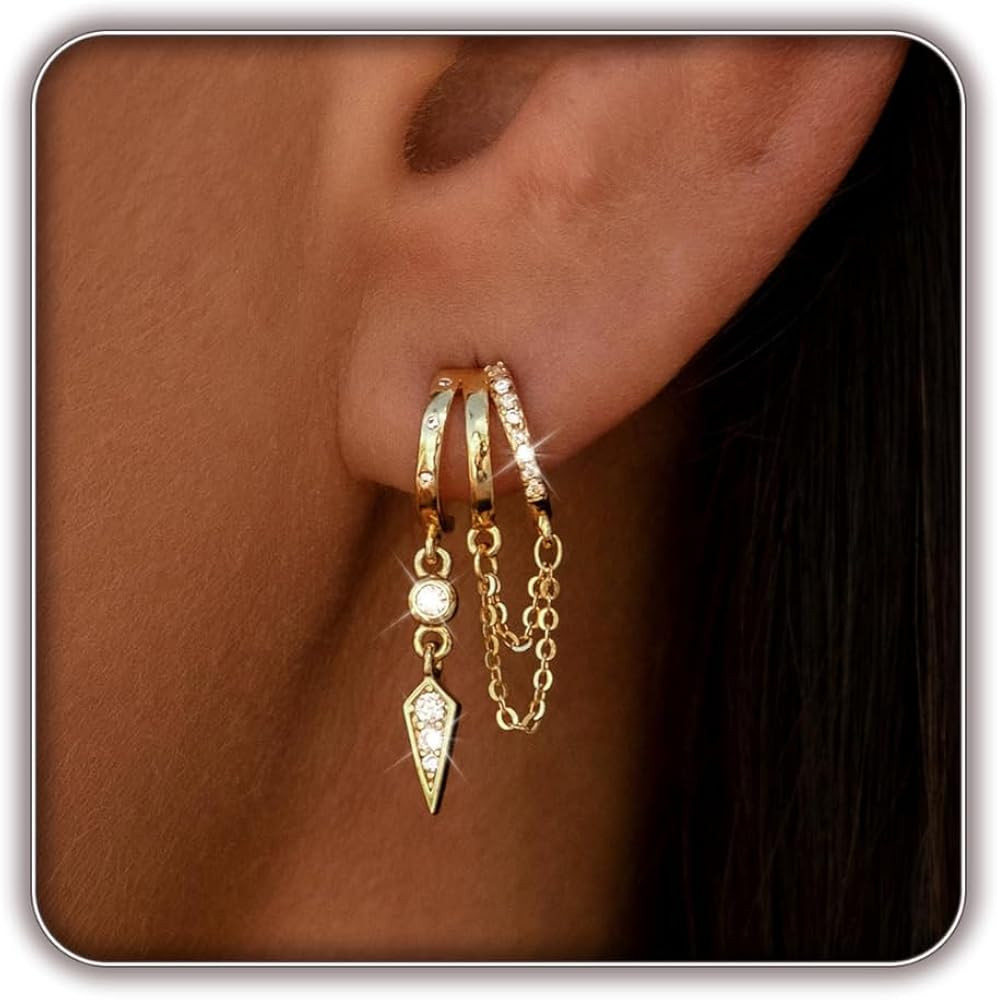 14K Gold Plated Dangle Earrings for Women CZ Drop Earrings Chain Tassel | Amazon (US)