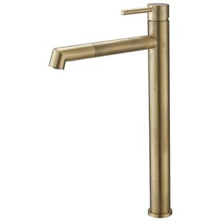 Single Hole Single Handle Bathroom Vessel Sink Faucet With Supply Hose in Brushed Gold | The Home Depot