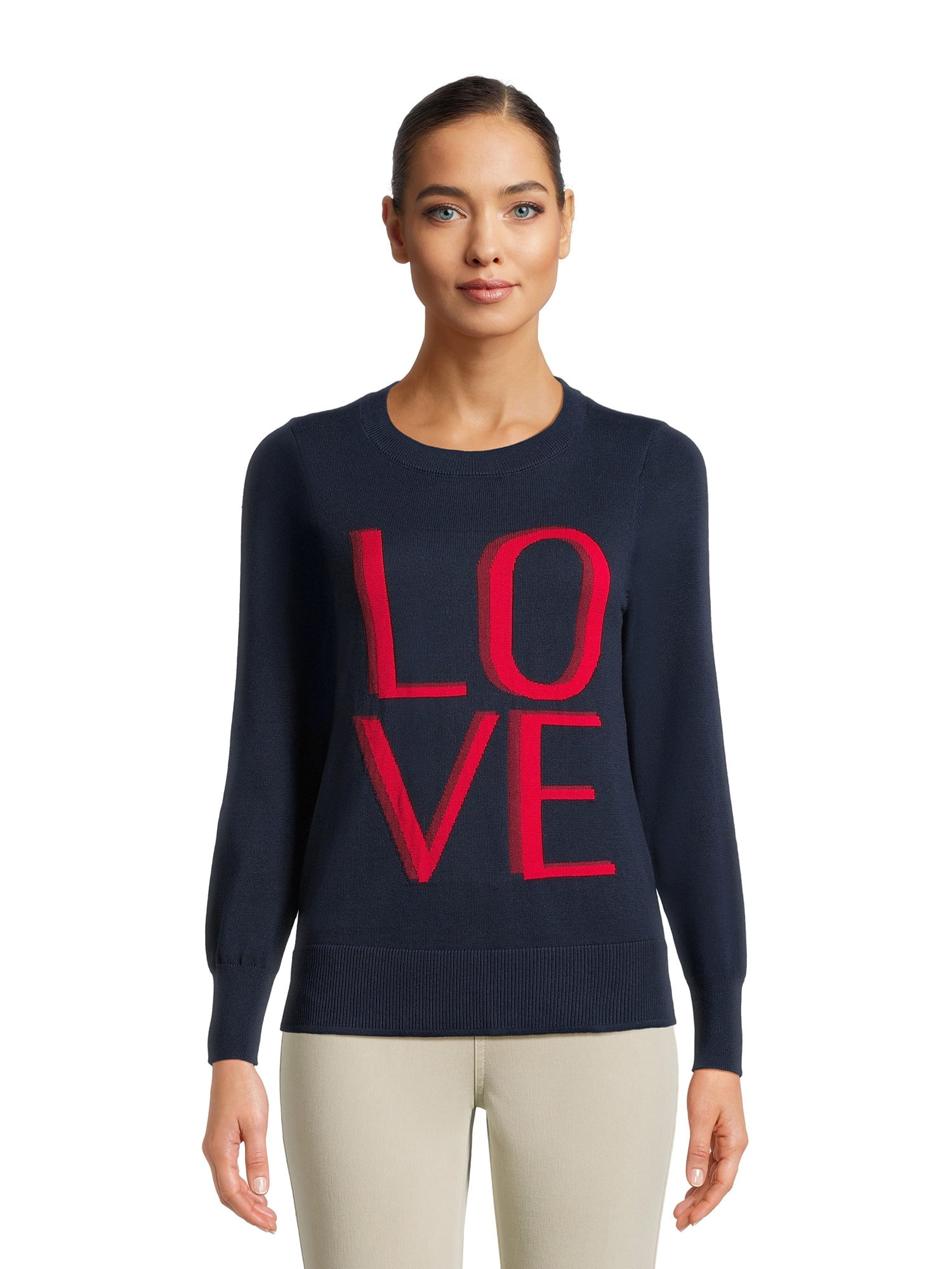 Time and Tru Women's Print Crew Neck Sweater, Midweight, Sizes XS-XXXL | Walmart (US)