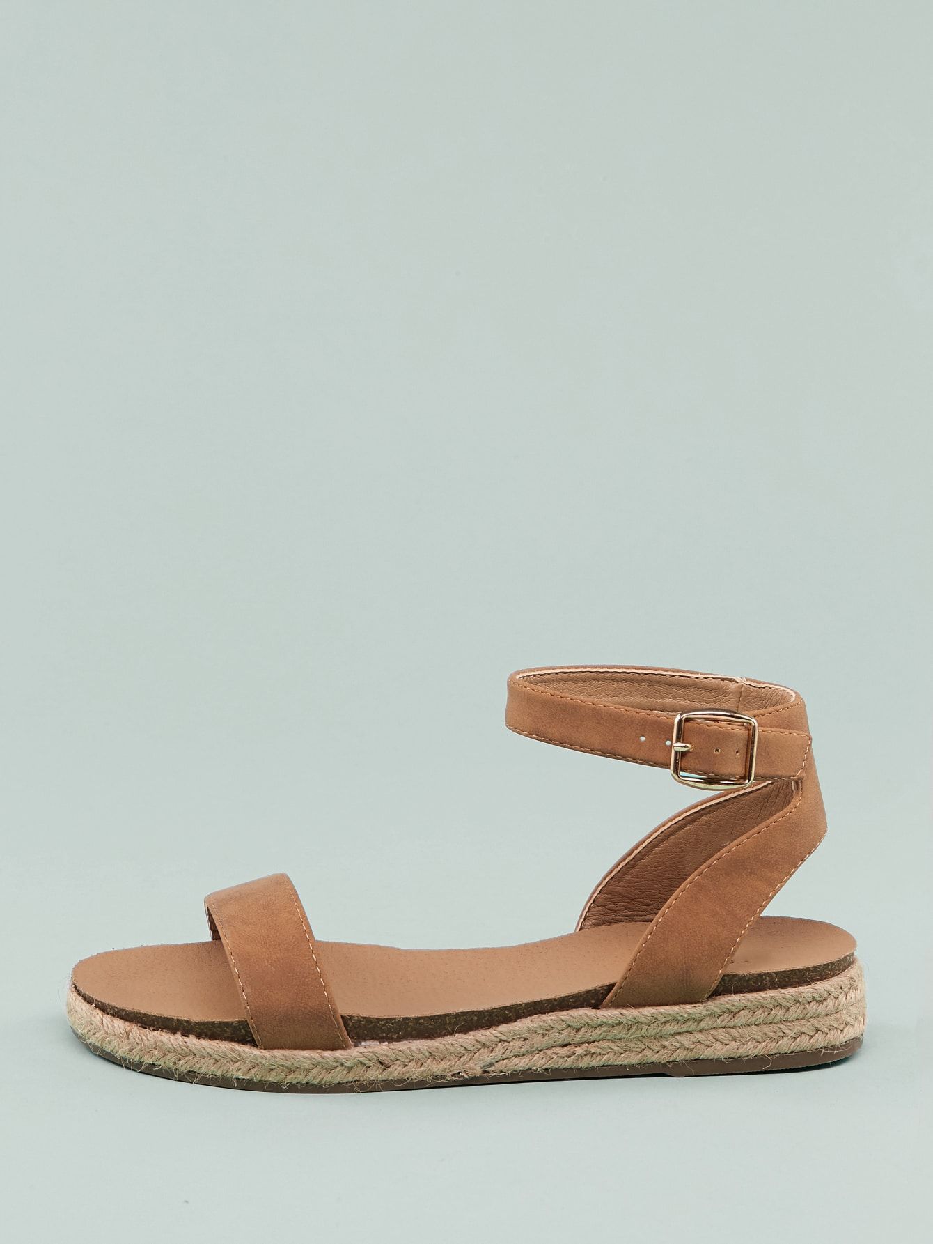 Open Toe Buckled Ankle Espadrille Sandals | SHEIN