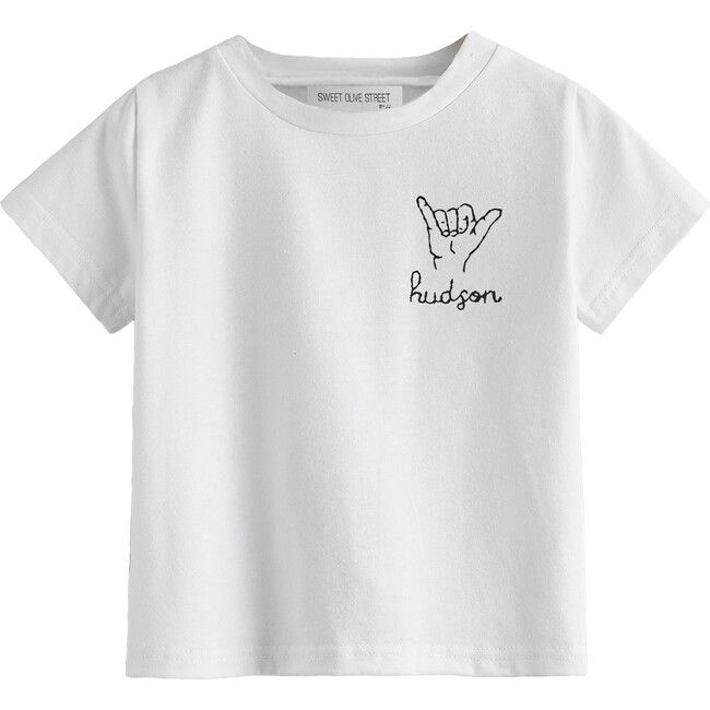 Sweet Olive Street | Embroidered Surfs Up Name T-Shirt, (White, Size 12M) | Maisonette | Maisonette