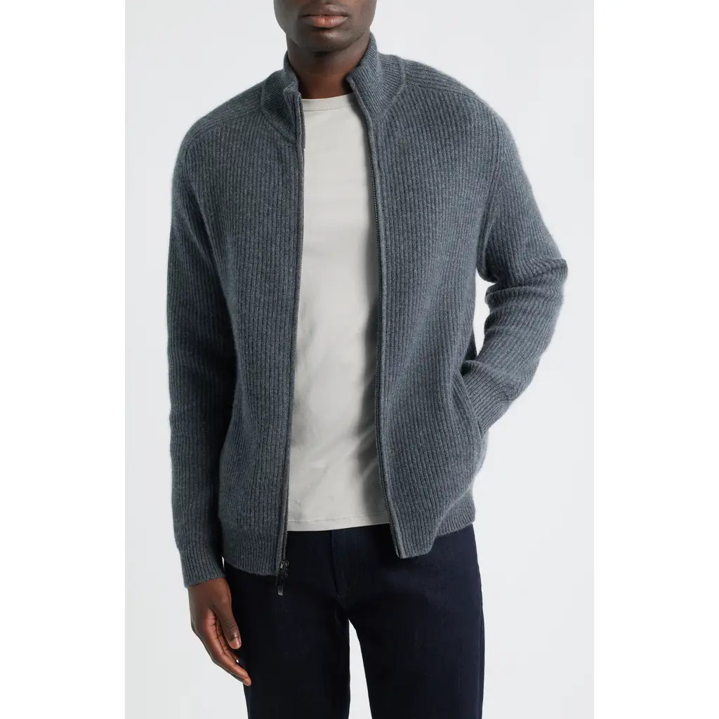 Nordstrom Luxe Cashmere Zip Cardigan in Grey Embers Heather at Nordstrom, Size Small | Nordstrom