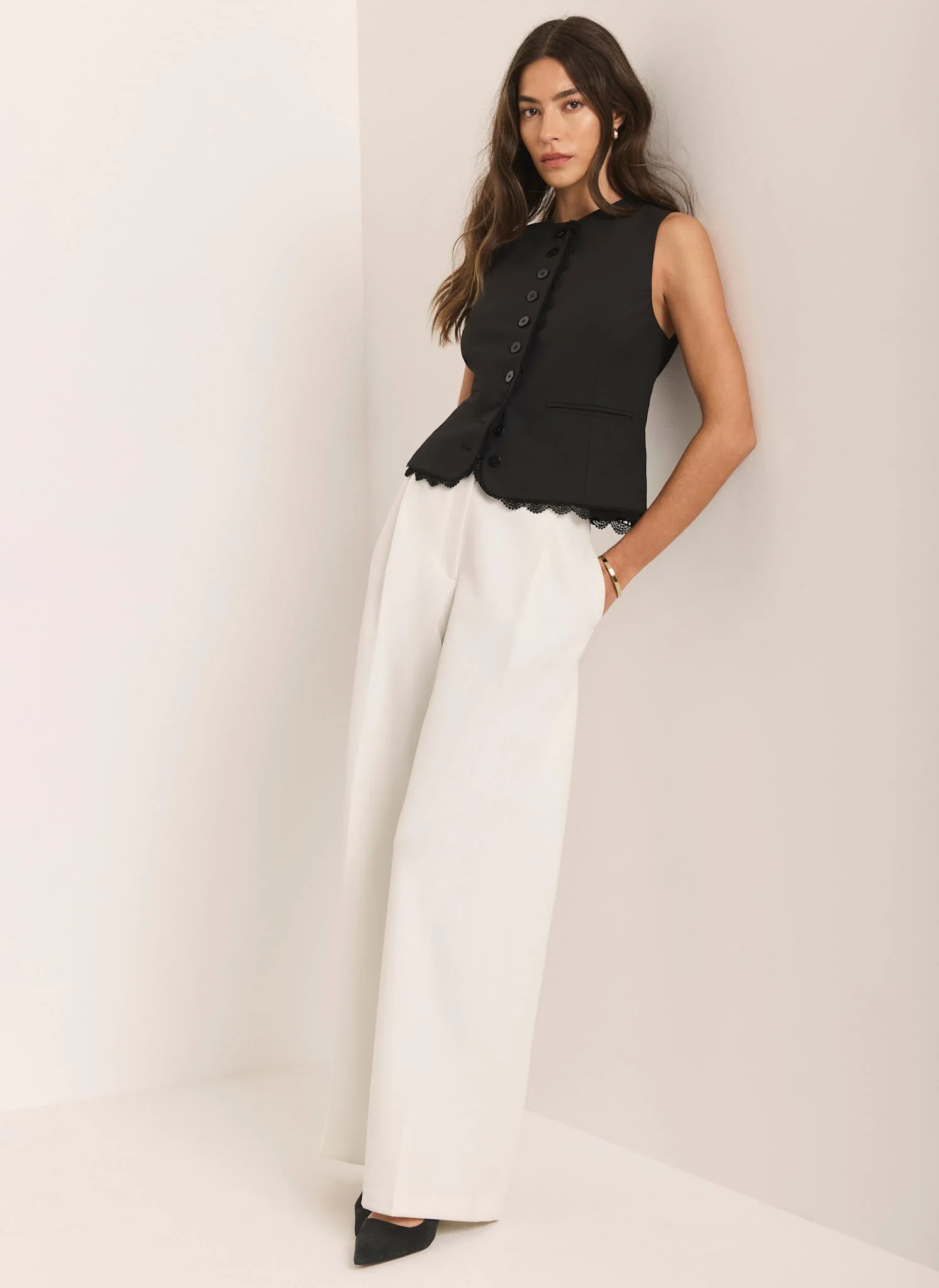 White Pleated Wide Leg Trousers | Mint Velvet