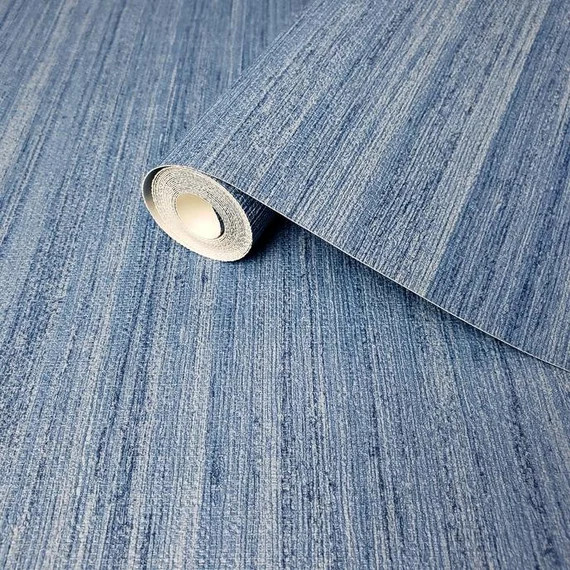 Plain Modern Wallpaper Rustic Blue faux grasscloth lines textured wallcoverings rolls | Etsy (US)