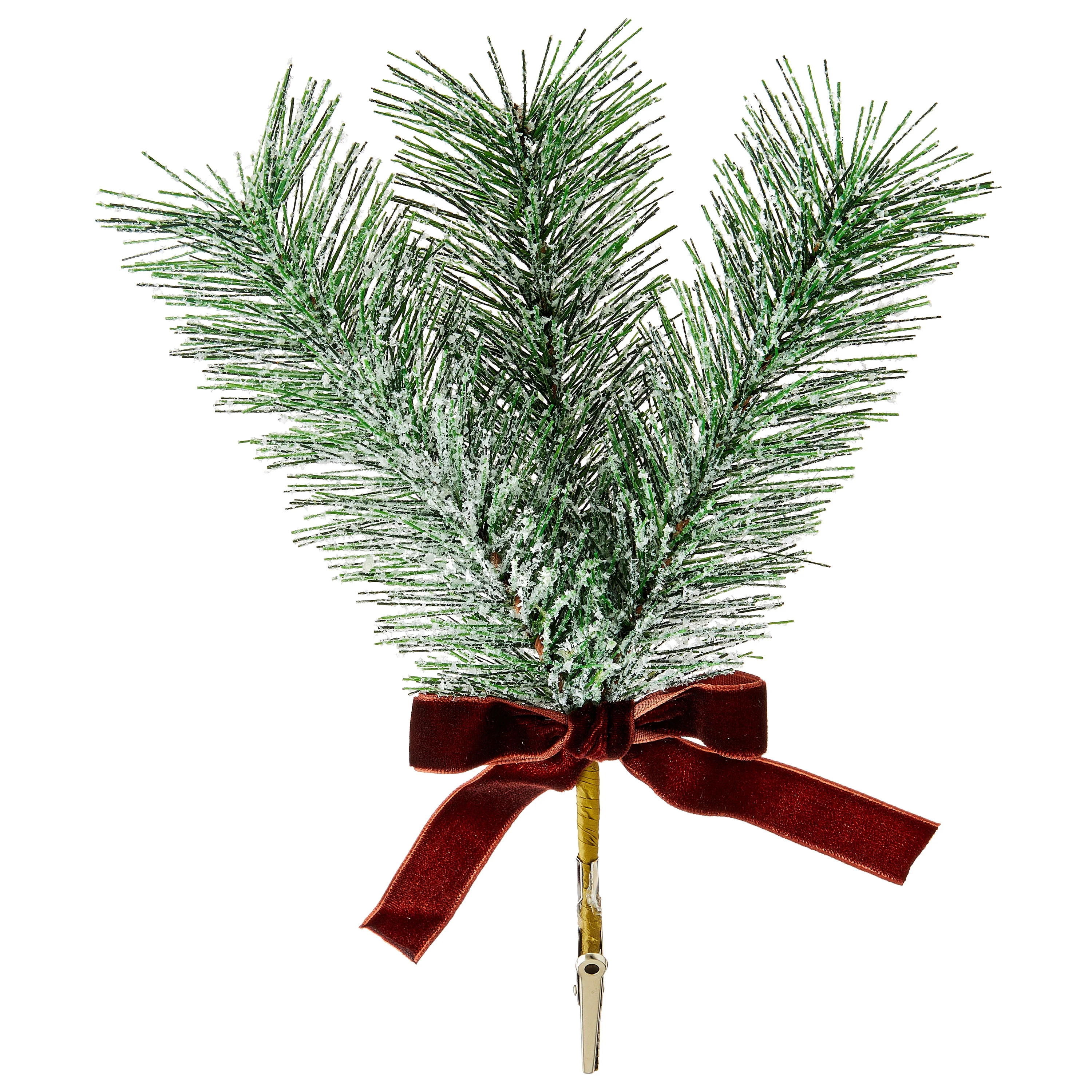 Frosted Pine with Velvet Bow Decorative Christmas Clip, Brown and Green, 9", by Holiday Time | Walmart (US)
