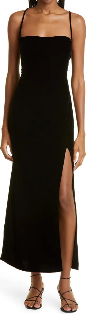 STAUD Bellamy Lace-Up Back Velvet Midi Dress | Nordstrom | Nordstrom