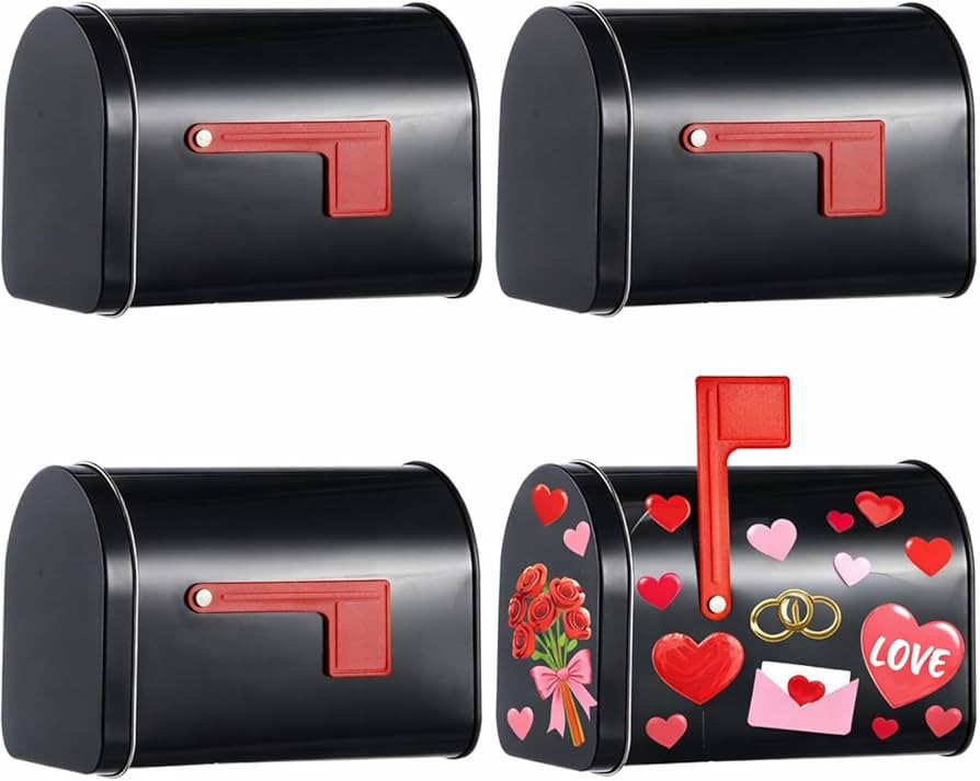Lounsweer 4 Pcs 6.4'' x 3.6'' Mini Black Tinplate Mailbox Toy Small Mailboxes for Kids with Raise... | Amazon (US)