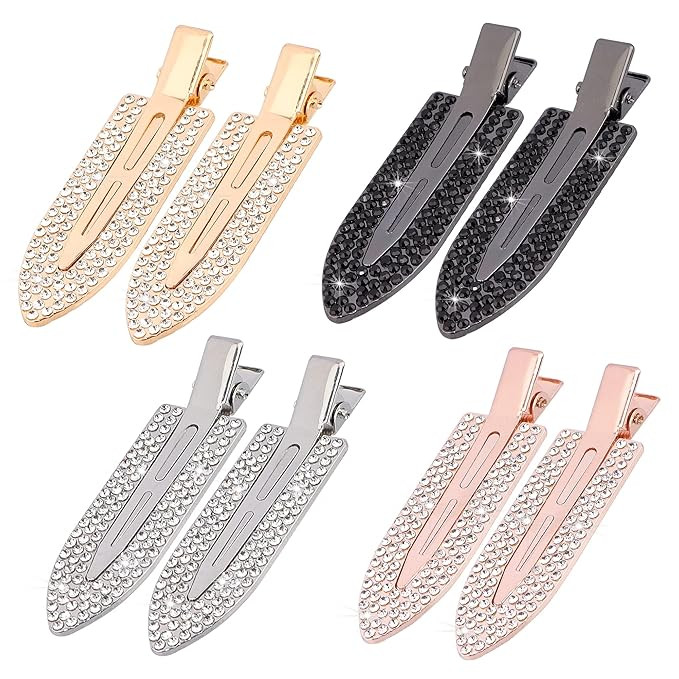 Magicsky 8PCS No Crease Hair Clips, Rhinestone No Bend Flat Styling Clip, Bling Diamond Metal Cur... | Amazon (US)