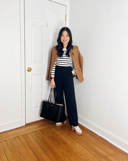 Brown blazer (0)
Black and white striped sweater (XS)
Black pants (28S)
Black tote bag
White loafers (TTS)
Business casual outfit
Abercrombie outfit
Neutral outfit
Work outfit

#LTKSeasonal #LTKworkwear #LTKfindsunder100