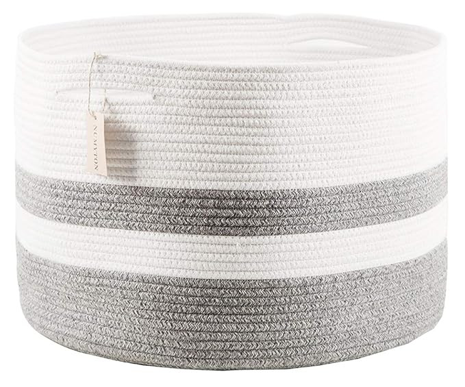 Numyton XXXL Large Cotton Rope Laundry Basket 22" x22"x 14" Woven Basket,Toy Storage Basket, Blan... | Amazon (US)