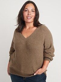 V-Neck Heathered Shaker-Stitch Cocoon Sweater for Women | Old Navy (US)