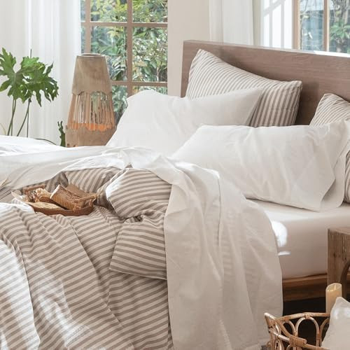 MooMee Bedding Sheet Set 100% Washed Cotton Linen Like Textured Breathable Durable Soft Comfy (So... | Amazon (US)