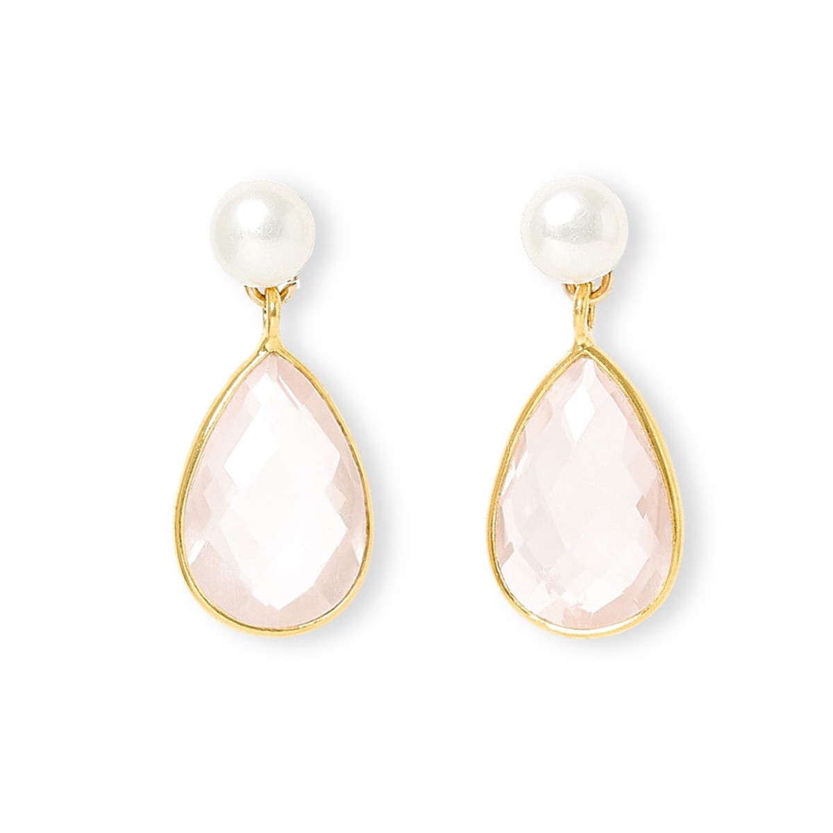 Clara Cultured Freshwater Pearl & Rose Quartz Drop Earrings | Wolf & Badger