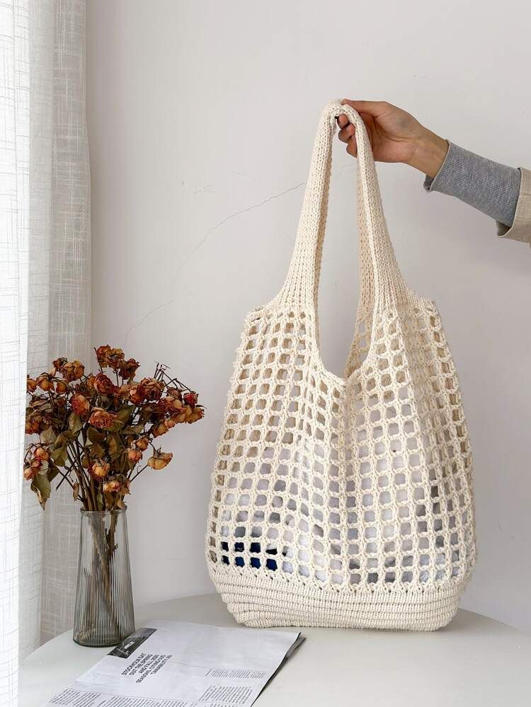 Minimalist Fashion Hollow Knitted Women's Bag Casual Female Bag Simple Crochet Bag | SHEIN