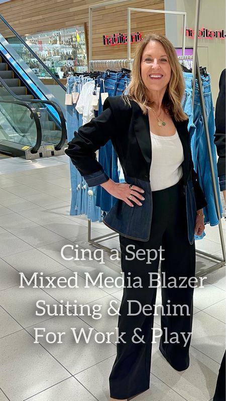 This blazer caught my eye! It's mixed media, suiting, and denim.  

Wear it to work with black pants or jeans. Wear it as a jacket around town with denim.  Versatile and so cool! 

#LTKover40 #LTKworkwear #LTKstyletip