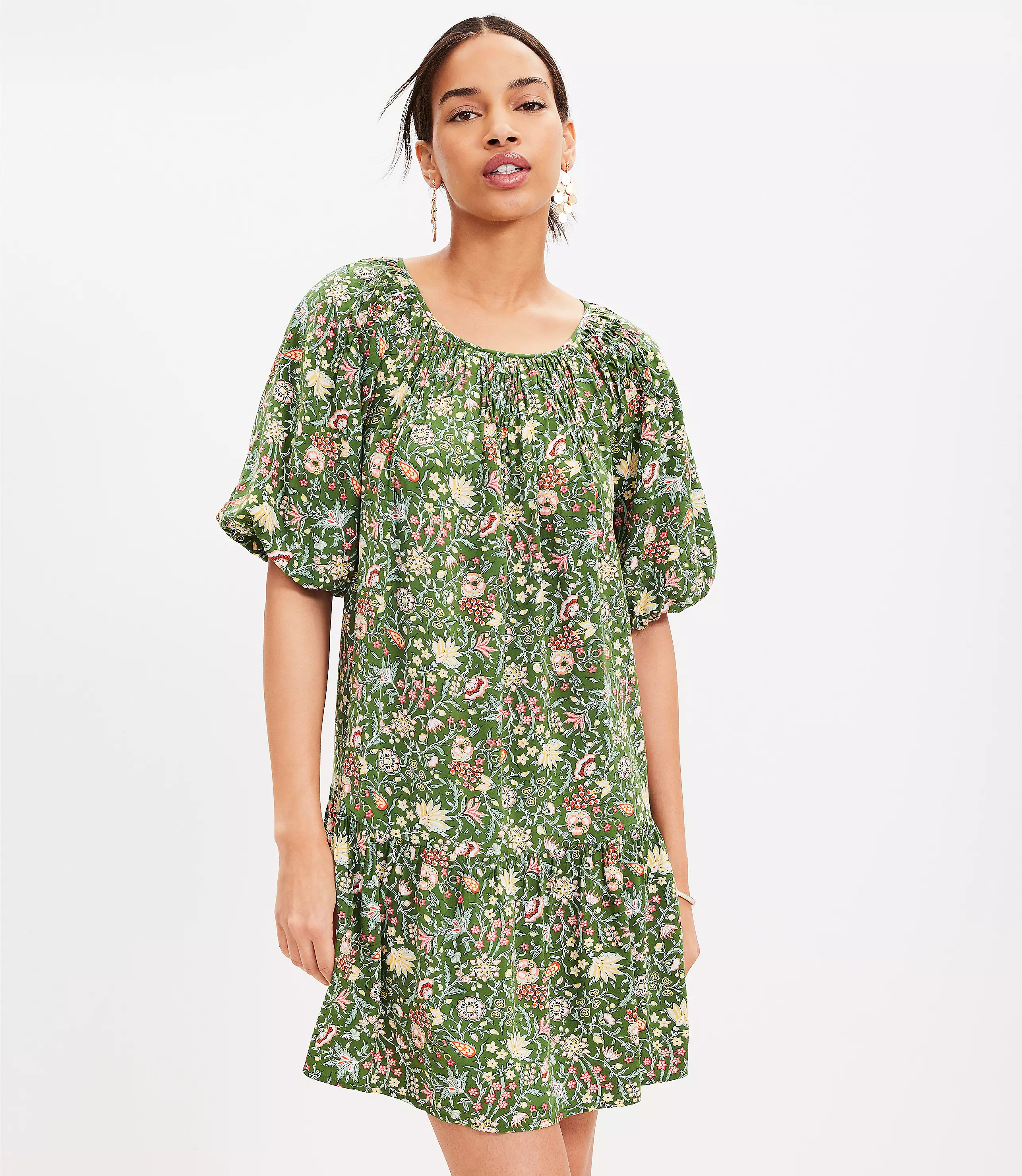 Garden Smocked Pleated Flounce Dress | LOFT