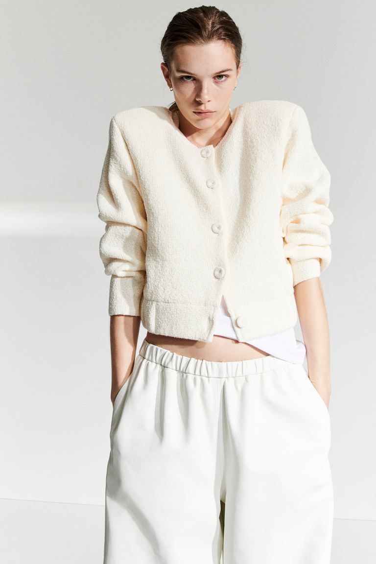 Knit Jacket with Shoulder Pads - Cream - Ladies | H&M US | H&M (US + CA)