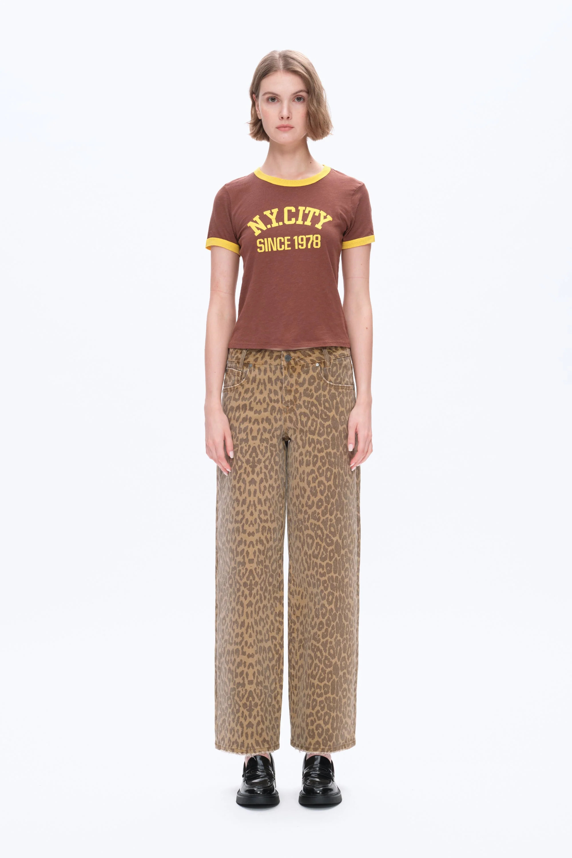 Mid Rise Leopard Print Relax Straight Pants | Bayeas
