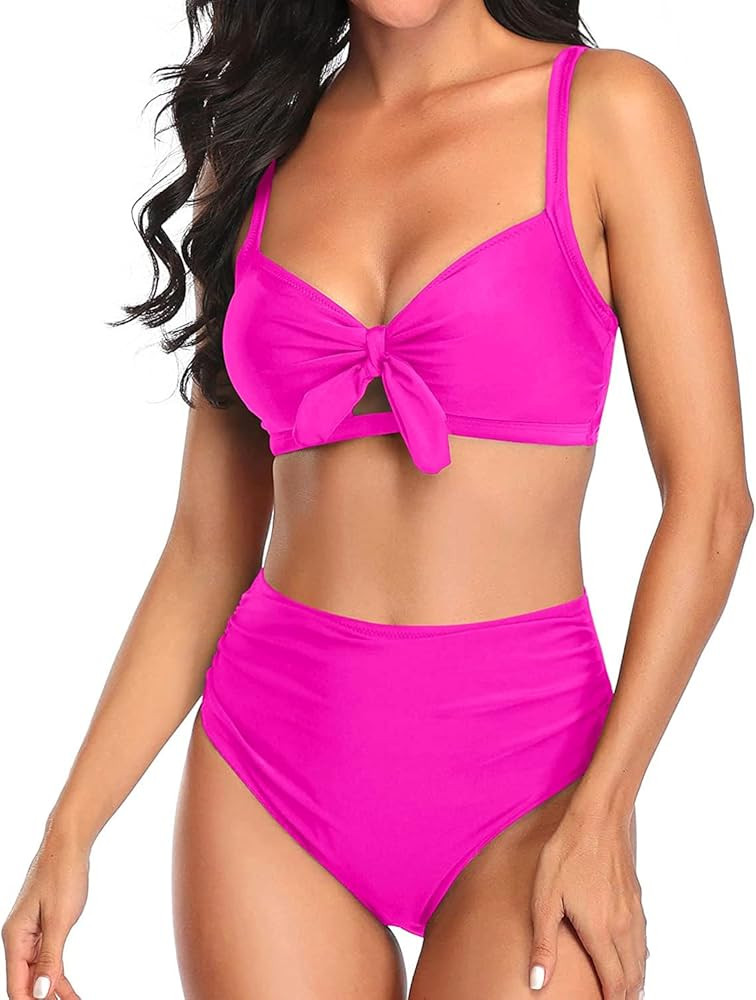 Tempt Me Women Two Piece Swimsuits High Waisted Bikini Set Tummy Control Full Coverage Ruched Tie... | Amazon (US)