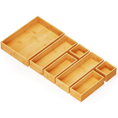 7-Piece Bamboo Drawer Organizer Set – Multi-Use Divider Bins for Kitchen, Bathroom, Office, and Makeup Storage, Natural | Target