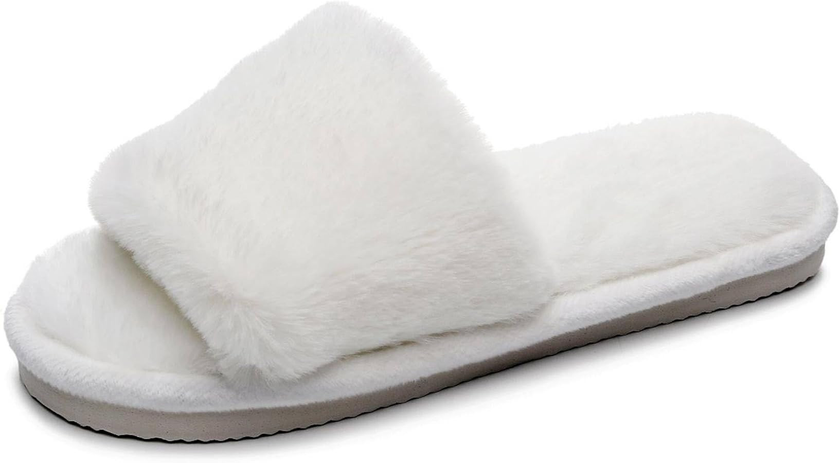Women's Fuzzy Fluffy Furry Fur Slippers Flip Flop Open Toe Cozy House Memory Foam Sandals Slides ... | Amazon (US)
