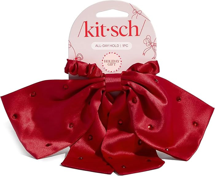 Kitsch Satin Scrunchies for Women - Rhinestone-Studded Bow – Softer than Silk Scrunchies | Red ... | Amazon (US)