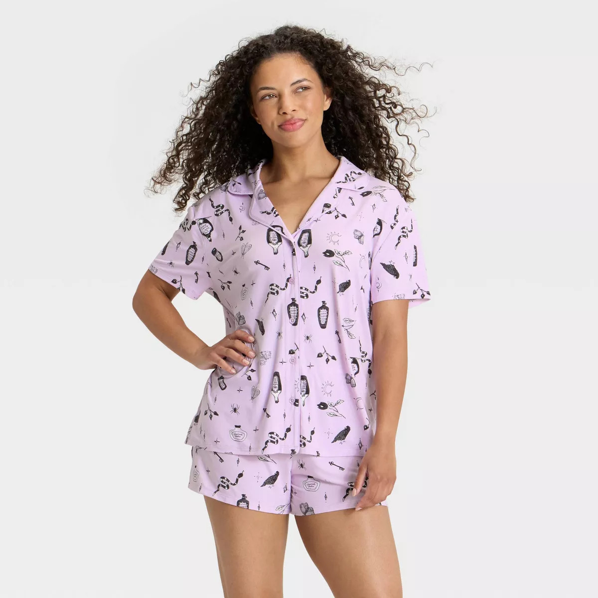 Women's Halloween Cats Short Sleeve Notch Collar Shirt and Shorts Pajama Set - Hyde and EEK! Bout... | Target