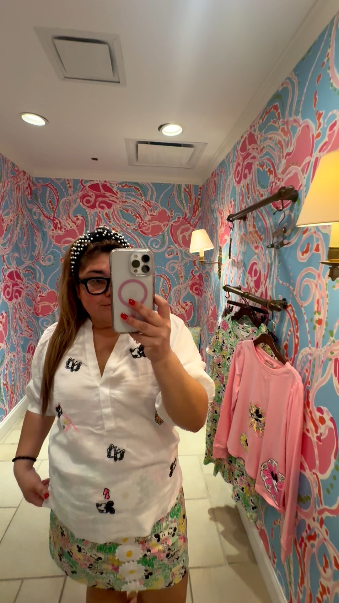 Lilly Pulitzer Disney Throwback linen shirt size 12 and skort size 14. Stated true to size to size up to leave room. #disneystyle #lillypulitzer 

#LTKMidsize #LTKOver40 #LTKTravel