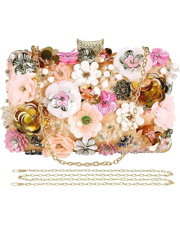 Selighting Colorful Flower Clutch Purse for Women Formal Evening Bag Beaded Pearl Purse for Weddi... | Amazon (US)