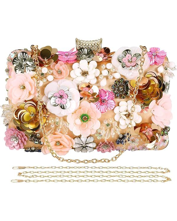 Selighting Colorful Flower Clutch Purse for Women Formal Evening Bag Beaded Pearl Purse for Weddi... | Amazon (US)