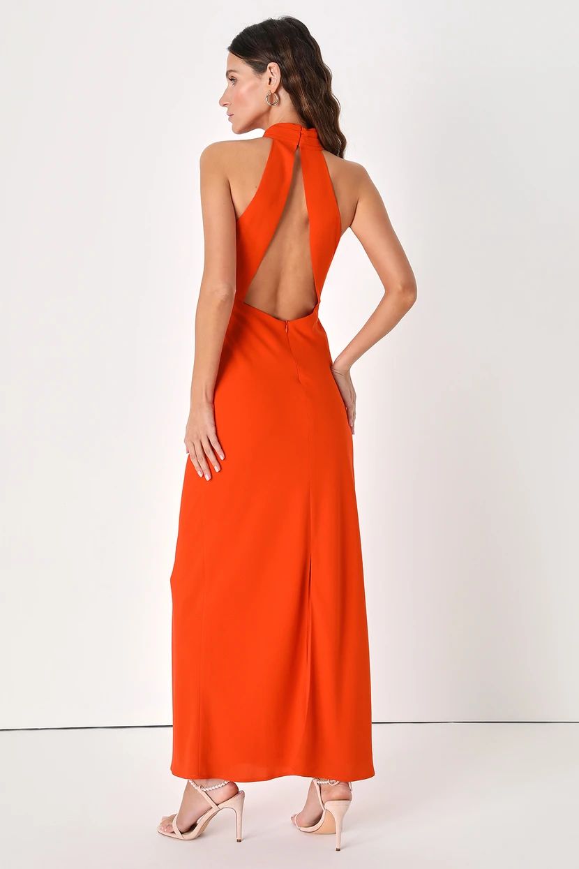 Precious Poise Red Orange Backless Halter Neck Maxi Dress | Lulus (US)