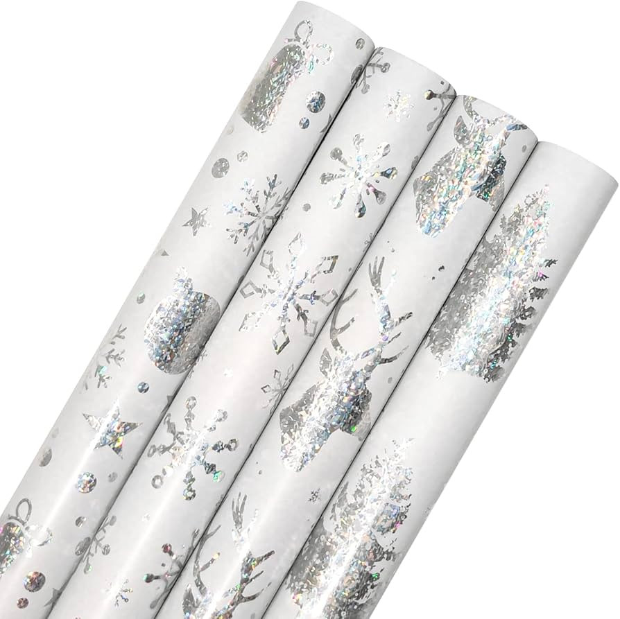 LDGOOAEL Christmas Wrapping Paper Roll with Cut Lines on Reverse - Metallic Silver foil for Holid... | Amazon (US)