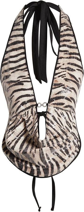 Verdusa Women's Cheetah Print Sequin Top Y2K Tie Back Corset Halter Going Out Crop Tops | Amazon (US)