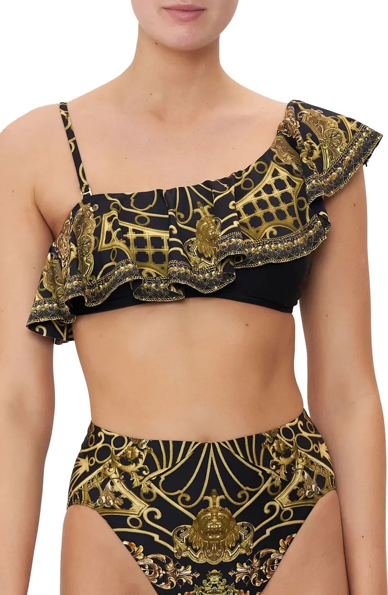 Camilla Shadows of Armada Embellished Ruffle One-Shoulder Bikini Top | Nordstrom | Nordstrom