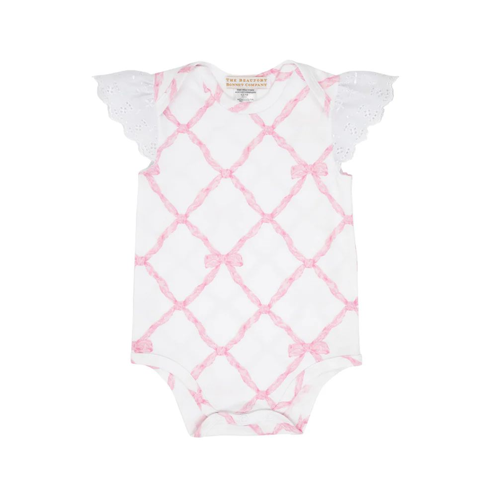Wendy Onesie - Belle Meade Bow with Worth Avenue White Eyelet | The Beaufort Bonnet Company