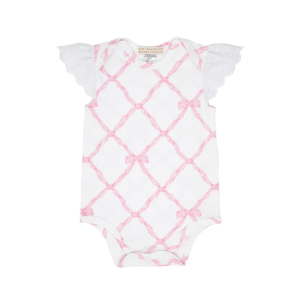 Wendy Onesie - Belle Meade Bow with Worth Avenue White Eyelet | The Beaufort Bonnet Company