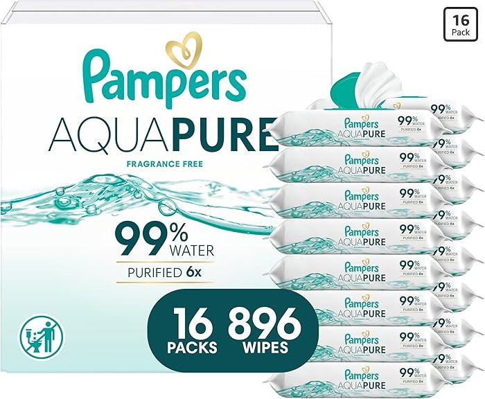Pampers Aqua Pure Baby Wipes, 99% Water, Fragrance Free, 896 Baby Wipes Total (16X Flip-Top Packs... | Amazon (US)